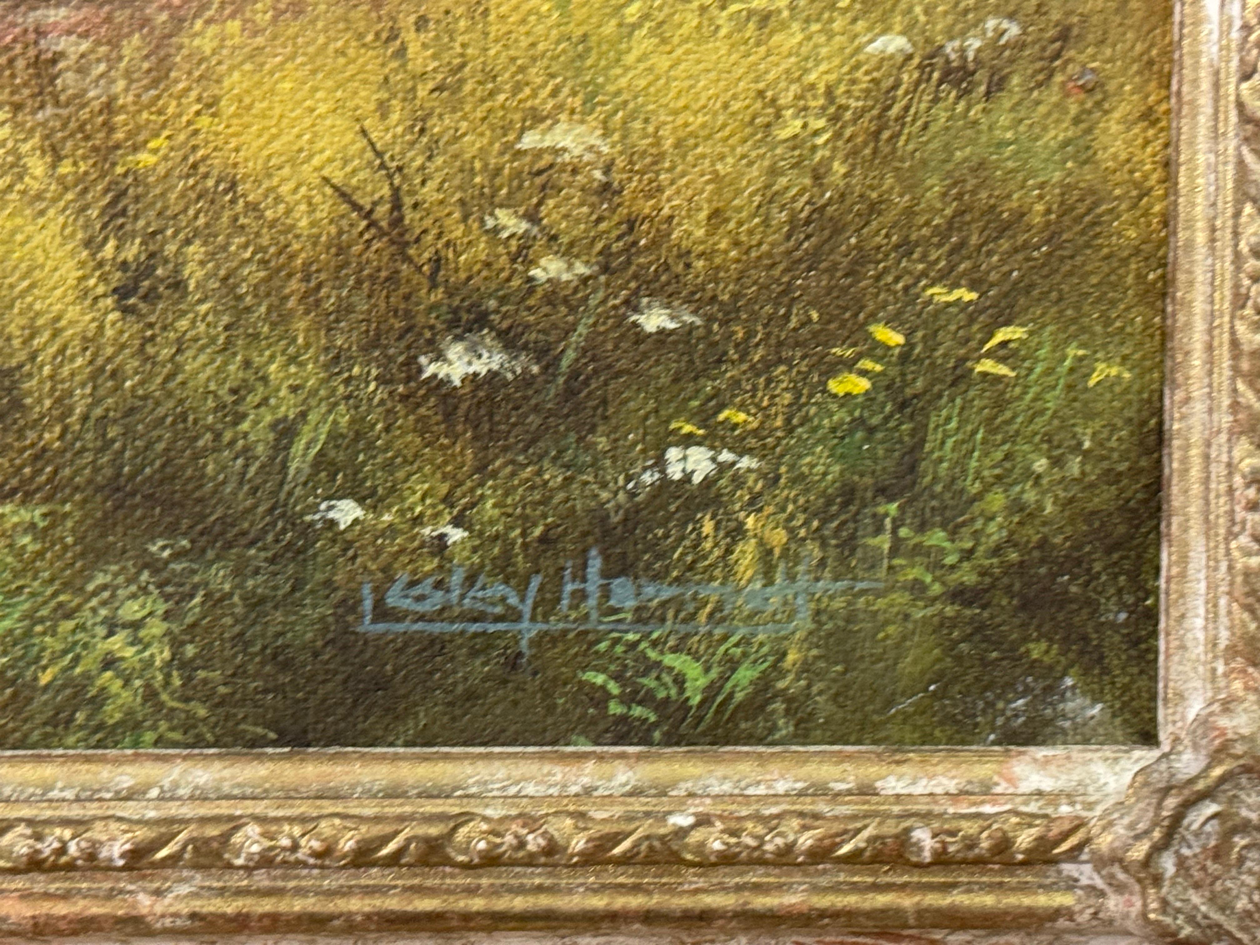 Lush Green English Countryside with Cottage & River by British Landscape Artist For Sale 3