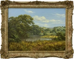 Lush Green English Countryside with Cottage & River by British Landscape Artist