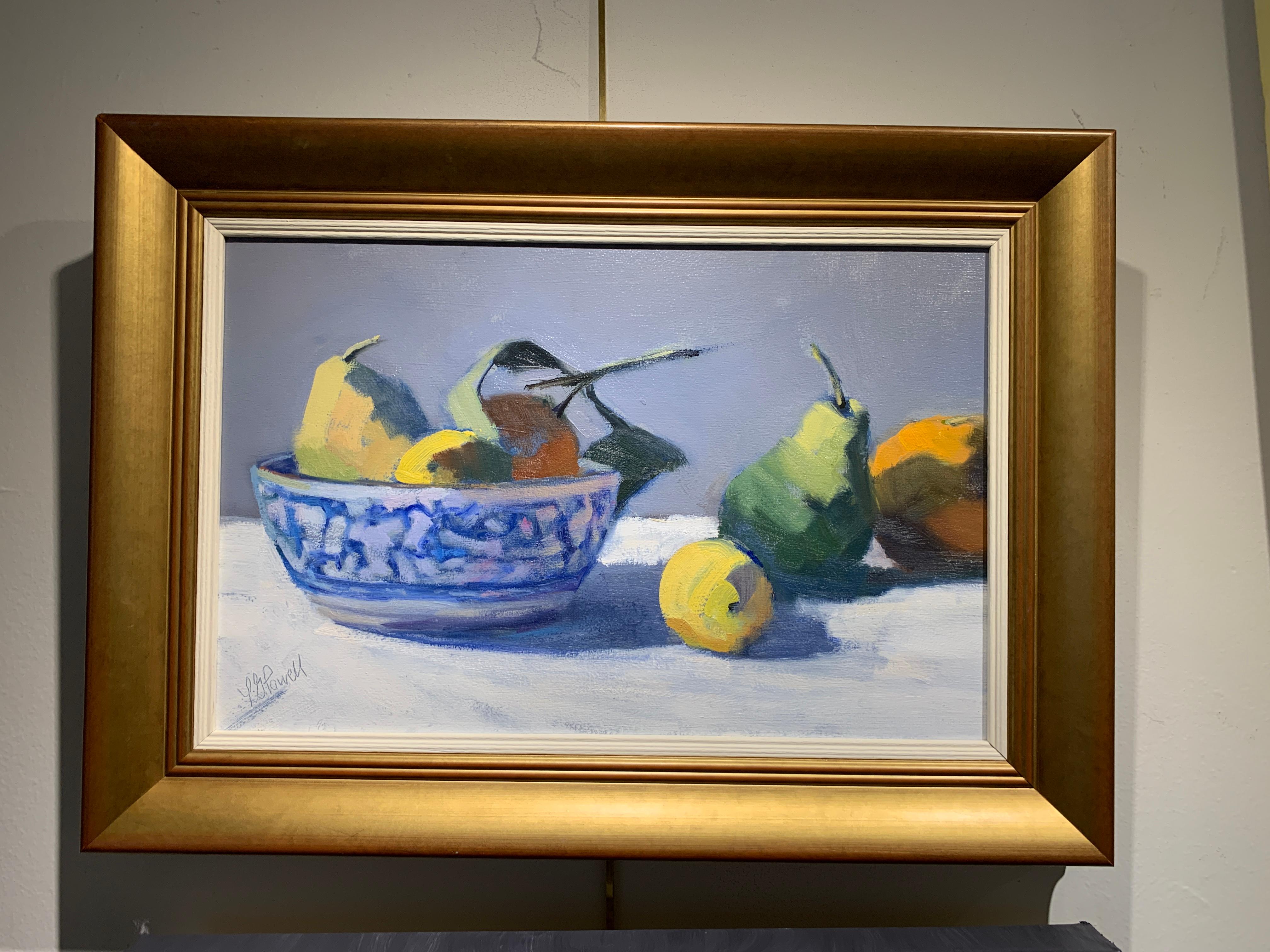 Fruit and Bowl by Lesley Powell, Small Framed Post-Impressionist Oil Painting 1