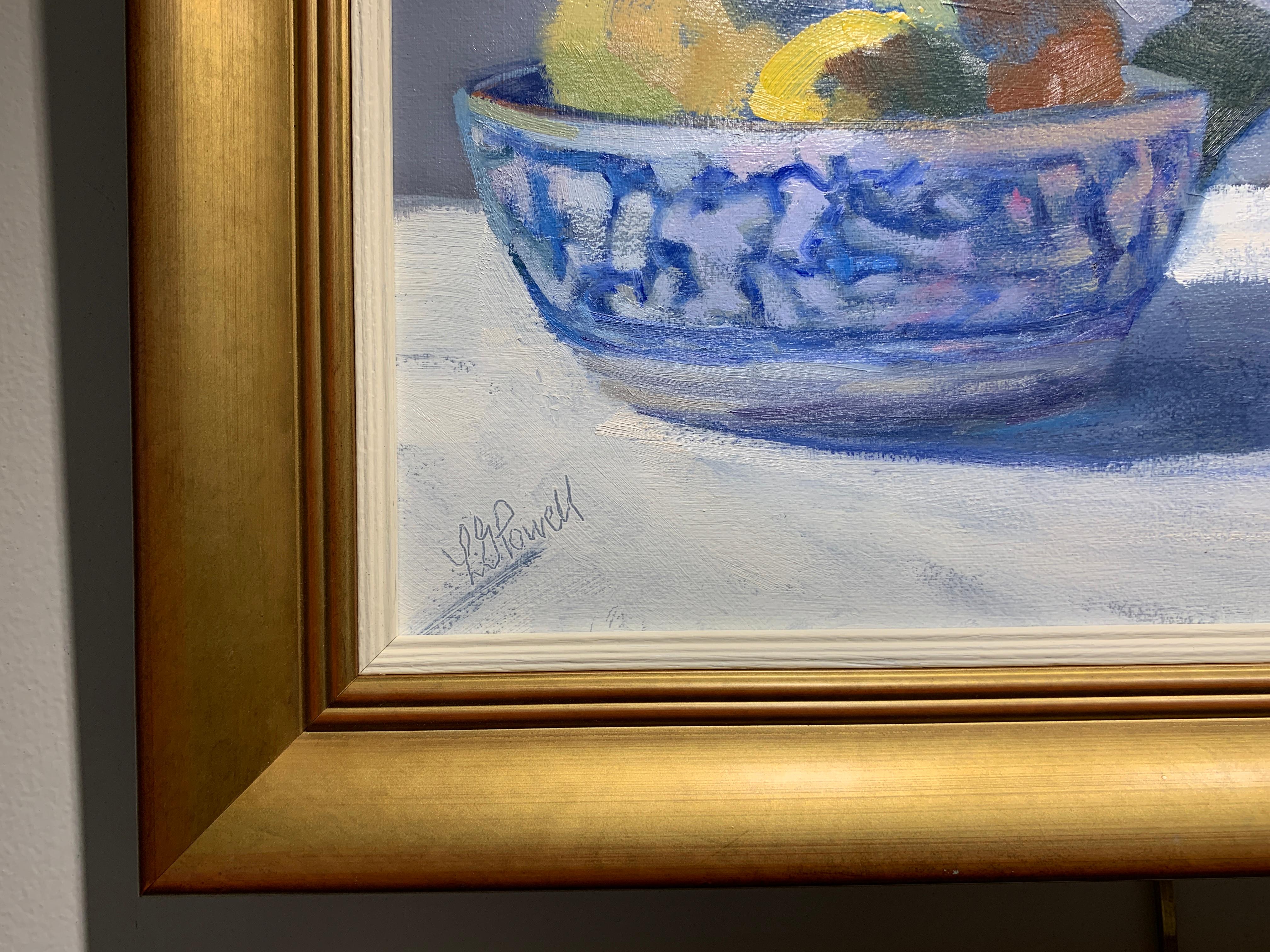 Fruit and Bowl by Lesley Powell, Small Framed Post-Impressionist Oil Painting 2