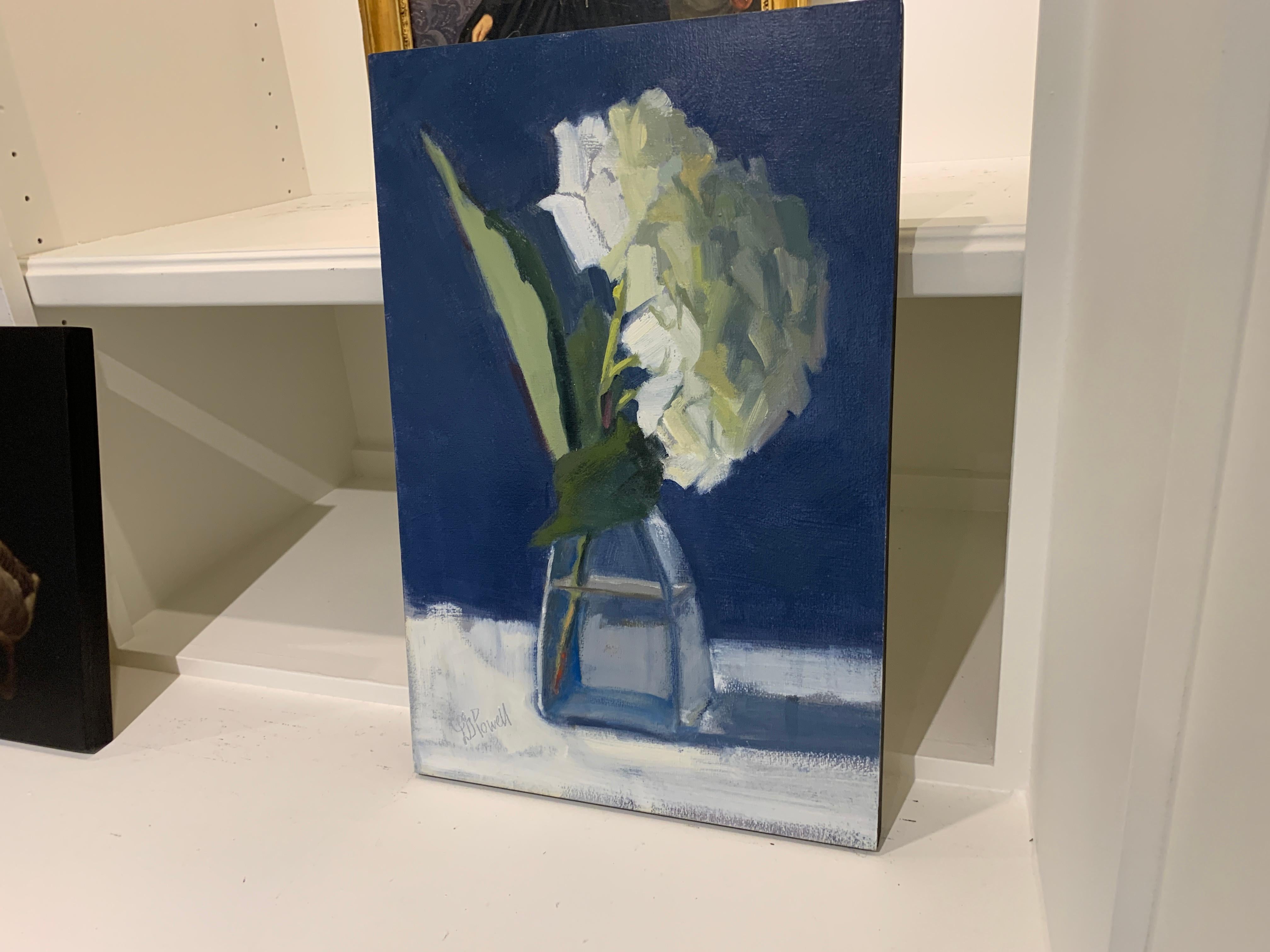 Hydrangea on Tiptoe by Lesley Powell, Small Oil on Board Still-Life Painting 6