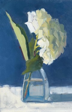Hydrangea on Tiptoe by Lesley Powell, Small Oil on Board Still-Life Painting
