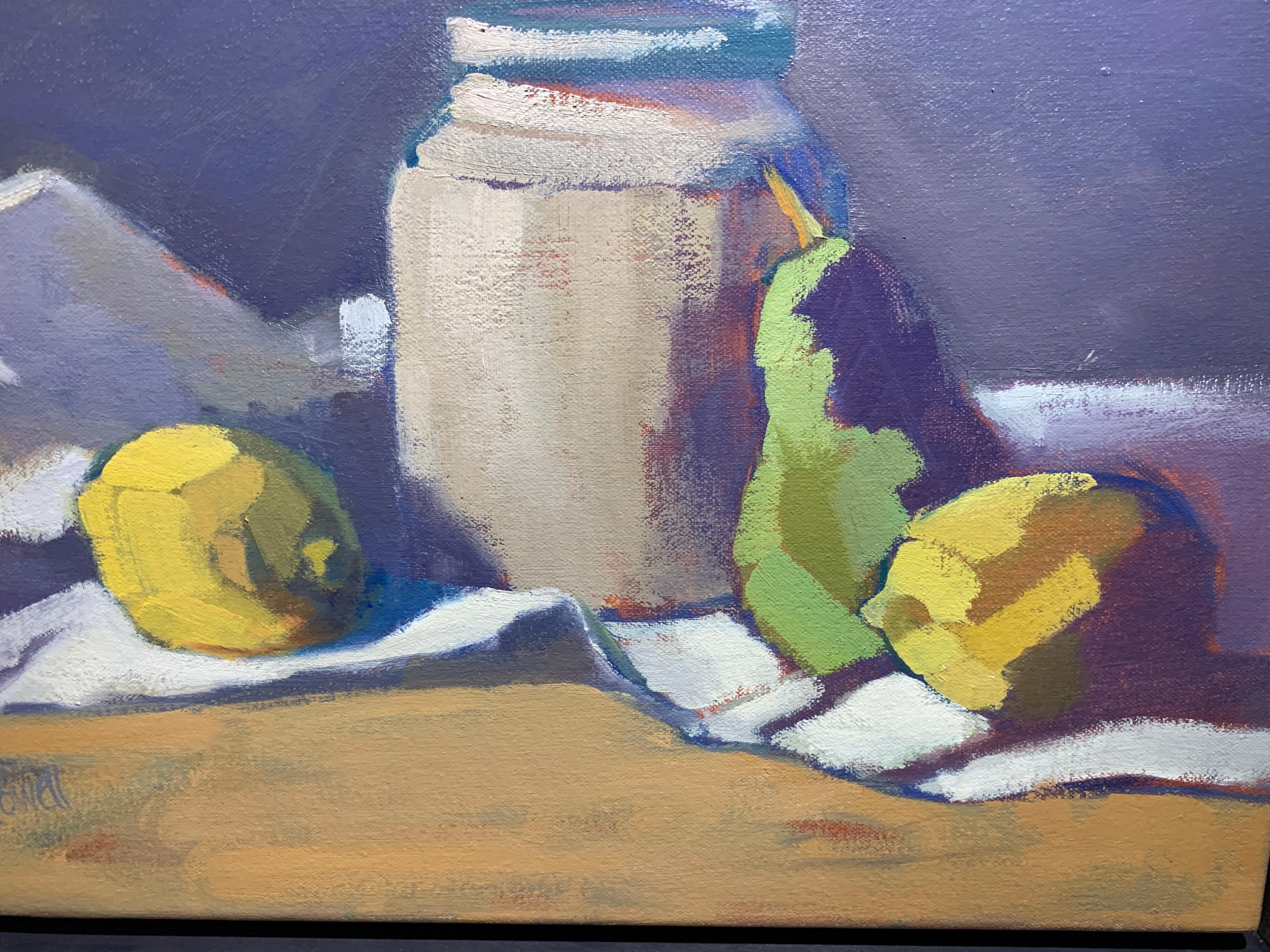 Jug, Lemons, Pear by Lesley Powell, Fruit Still Life Small 4