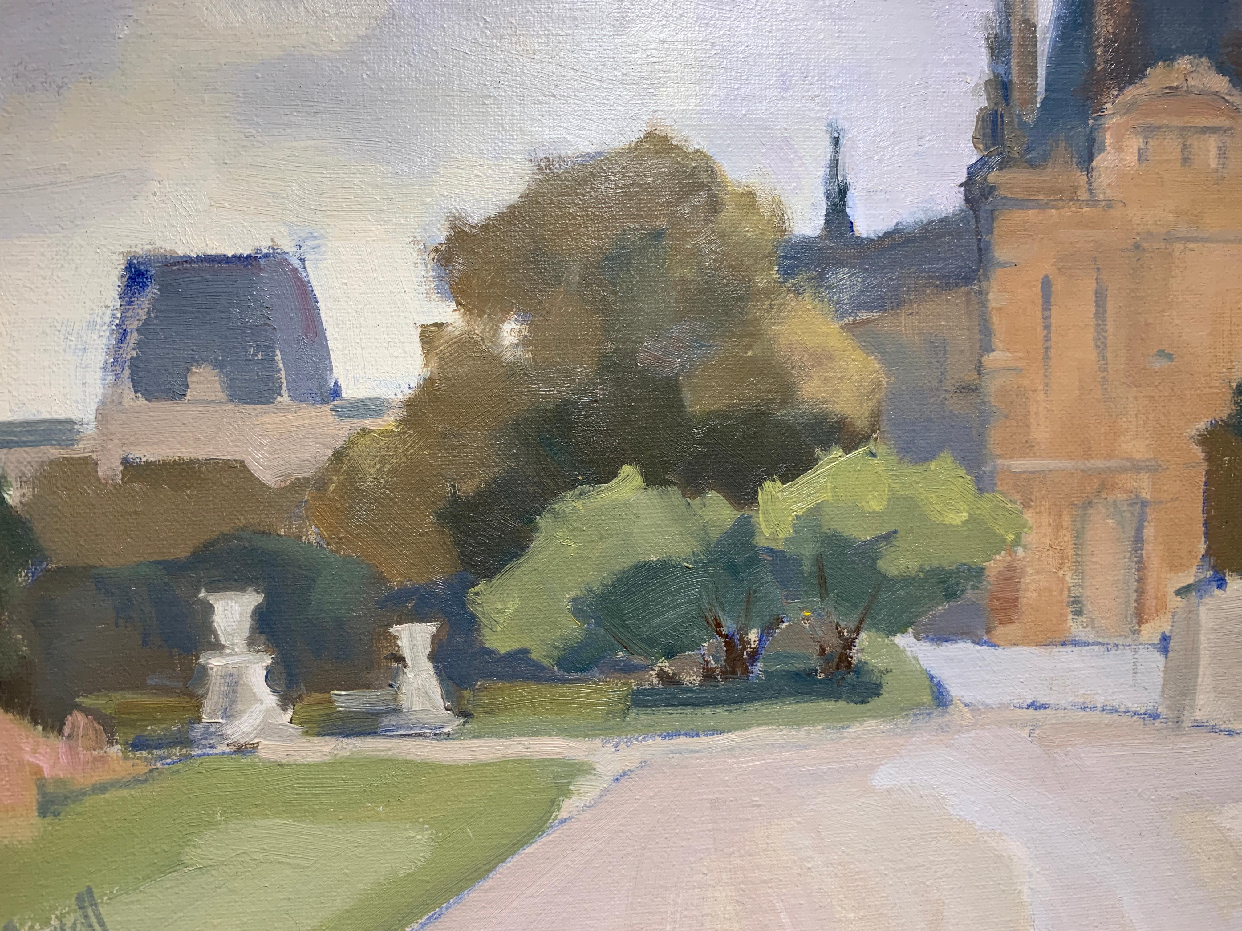 Louvre, from the Tuileries Lesley Powell Framed Oil on Linen Landscape Painting 1