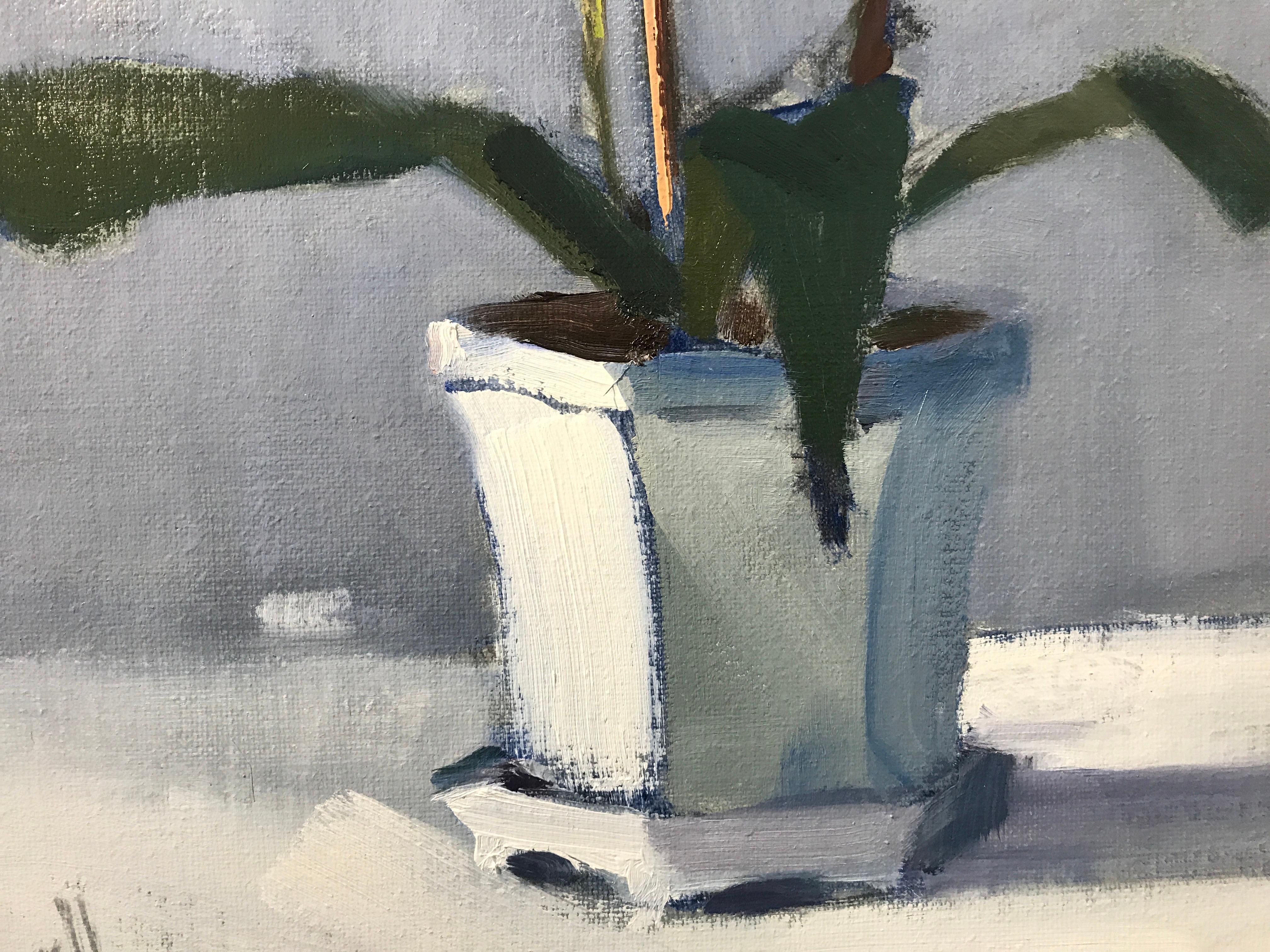 Orquídeas agrupadas de Lesley Powell, Óleo floral sobre lino con marco vertical 4