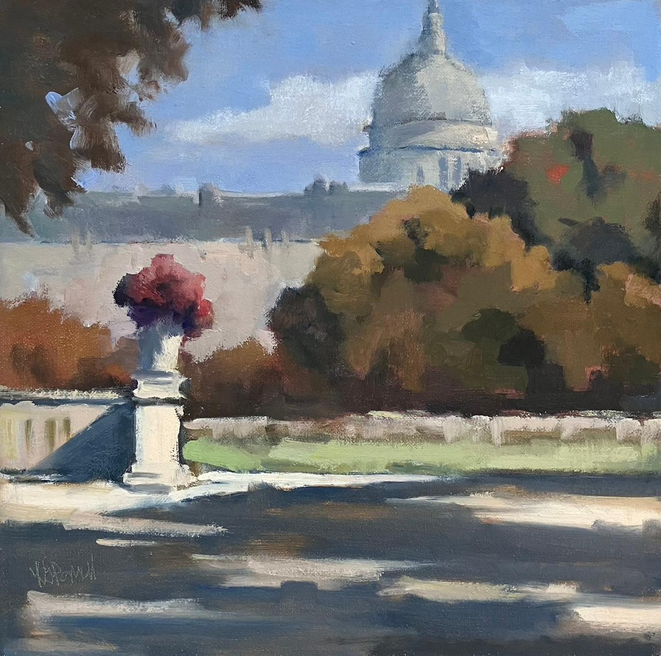 Pantheon, from Luxembourg Gardens by Lesley Powell, Oil on Canvas Parisian Scene