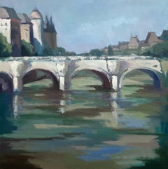 Paris, Pont and Conciergerie by Lesley Powell, Oil French Scene with Blue