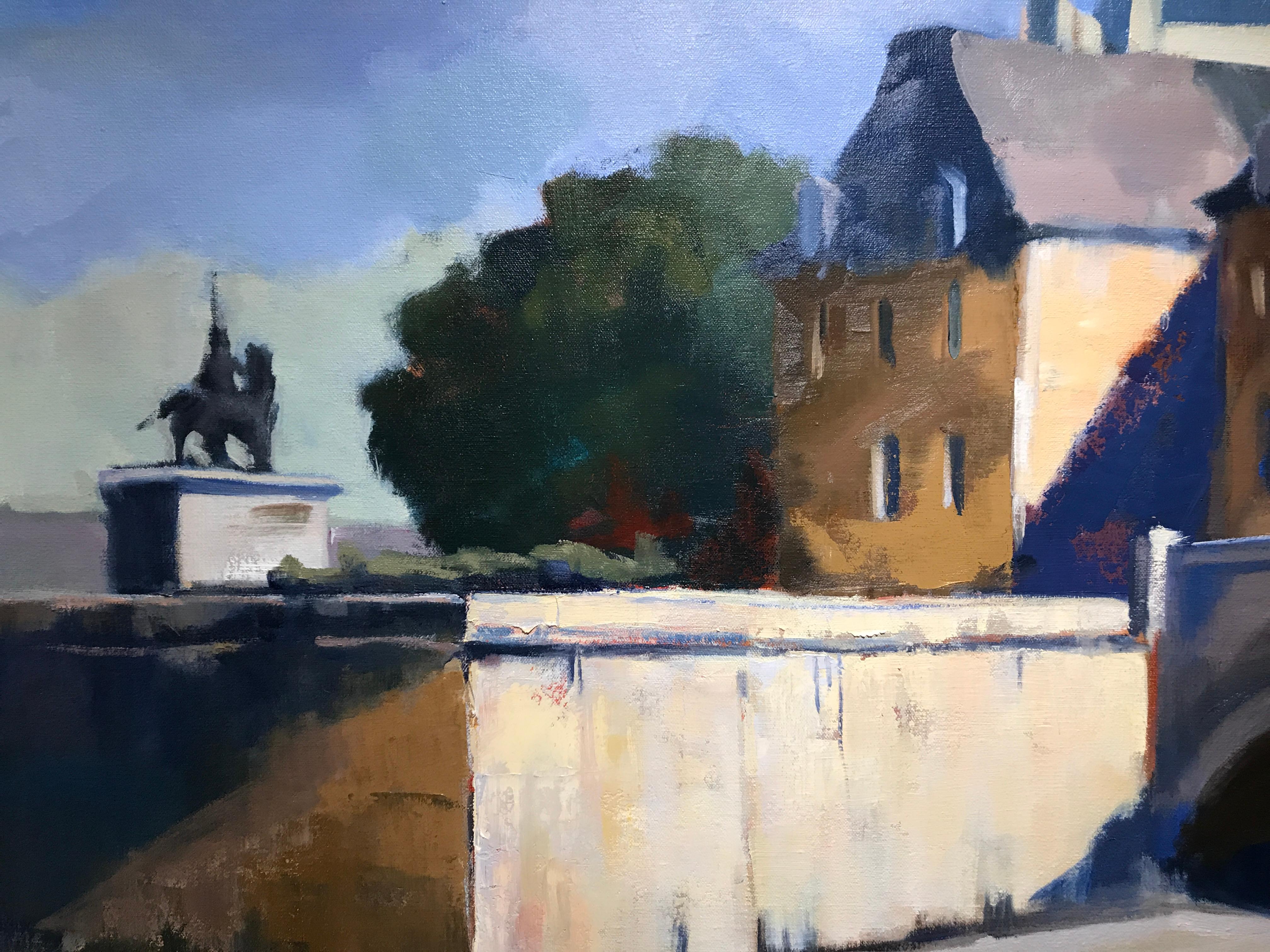 Pont Neuf and Henri IV by Lesley Powell, Square Oil on Canvas Parisian Scene 4