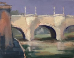 Huile encadrée Pont Neuf IV de Lesley Powell, scène parisienne avec pont