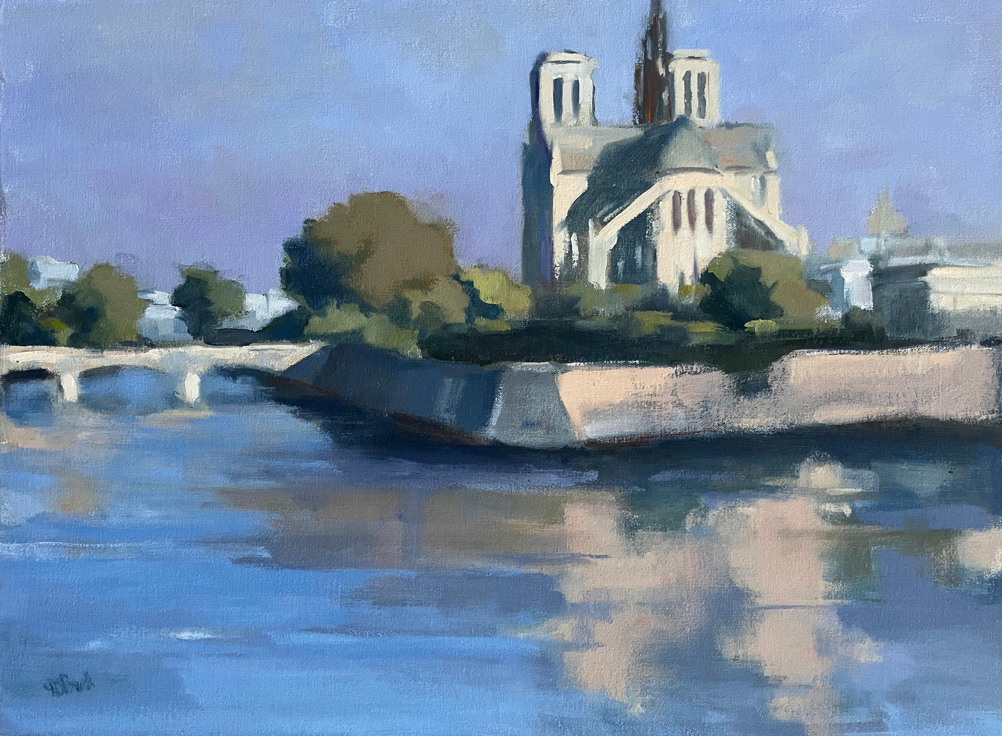 Reflections of Notre Dame by Lesley Powell, Oil on Canvas Parisian Scene