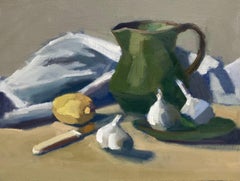 Still Life with Dieulefit Pitcher by Lesley Powell, Oil on Linen with Green