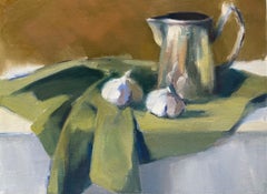Tankard and Garlic, Contemporary Still Life Oil Painting by Lesley Powell