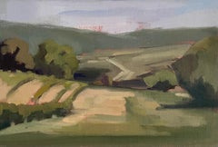 El viñedo de Vinvent de Lesley Powell, Óleo Escena francesa con azul y verde