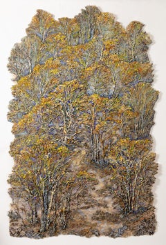 "Forest Sanctuary", Mixed Media, Wall Hanging, Nature, Trees, Fiber Art, Silk