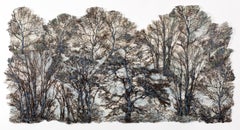 "Foresta di nebbia blu", Contemporaneo, Tecnica mista, Appendiabiti da parete, Linea d'albero, Fibra