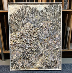 Zeitgenössische Skulptur mit gemischten Medien zur Wandmontage, 41 x 32 Zoll, Stoff, gerahmt