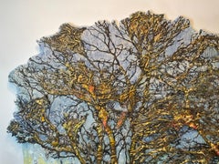 "Evening Light", Skulptur aus Baumwolle und Seide für die Wandmontage in Mischtechnik