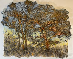 "Evening Light", mixed media wall mounting sculpture made of cotton, silk