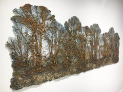 "Forest", silk and cotton mixed media wall mounting sculpture, paint and patina