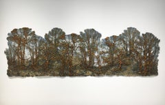 "Foresta", scultura da parete a tecnica mista in seta e cotone, vernice e patina