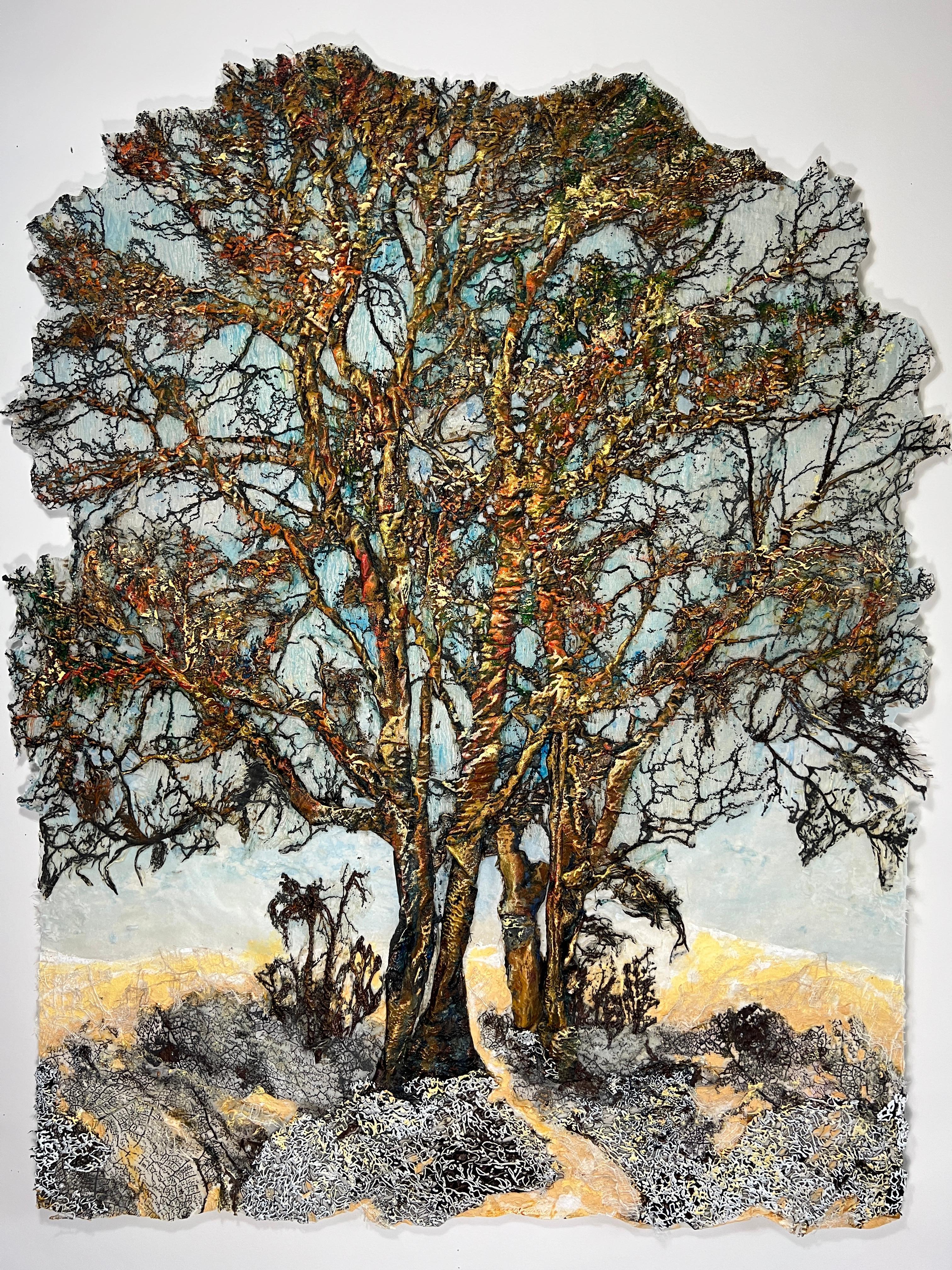 Golden Light, Lesley Richmond, 2025, Mixed Media Fiber Textile Wall Hanging