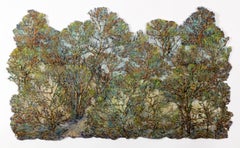Used "Green Gold Forest", Contemporary, Mixed Media, Wall Hanging, Tree-line, Fiber