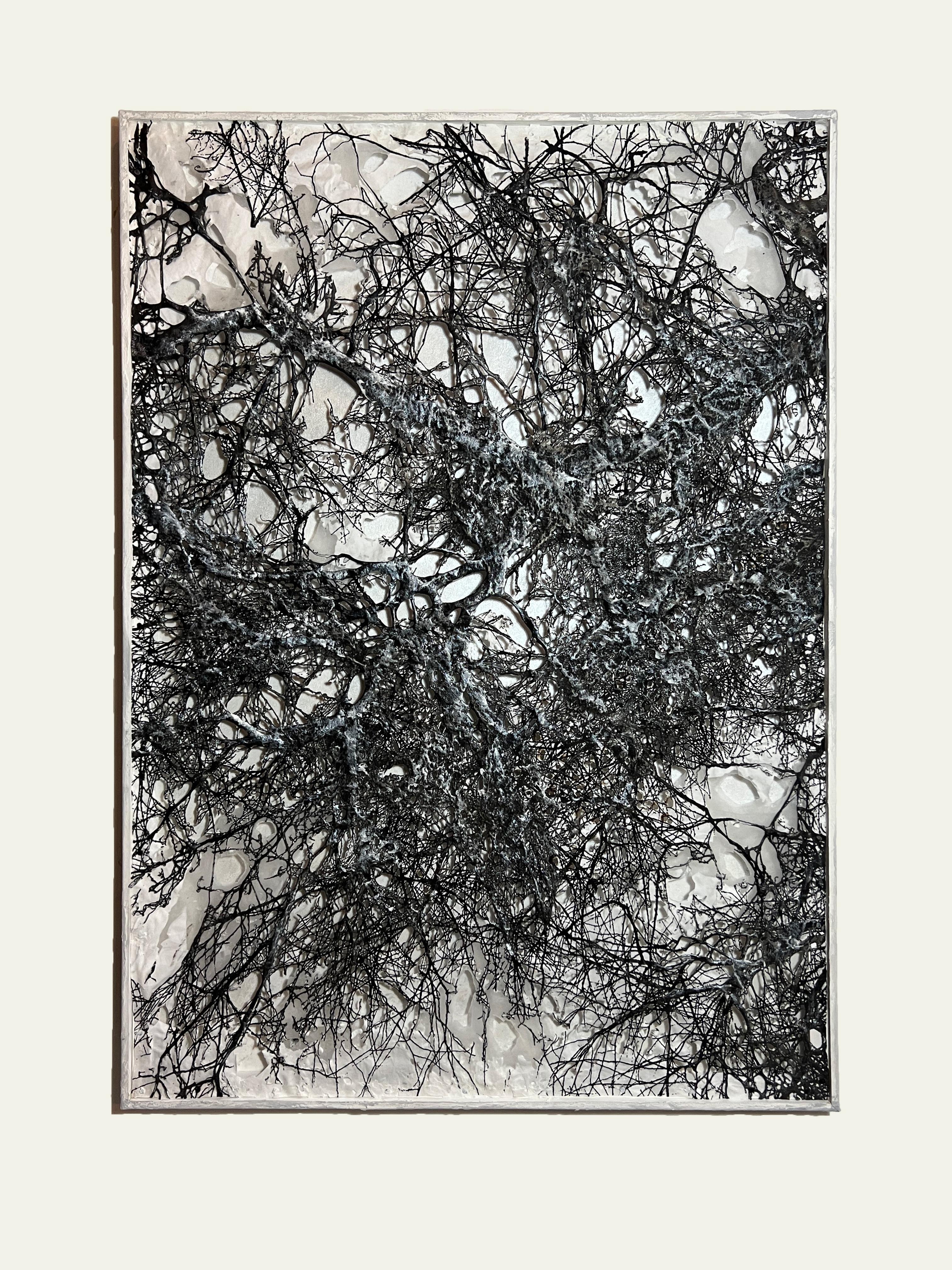 "Ice Branch", Contemporary, Mixed Media, Wall Sculpture, Framed, Fiber - Mixed Media Art by Lesley Richmond