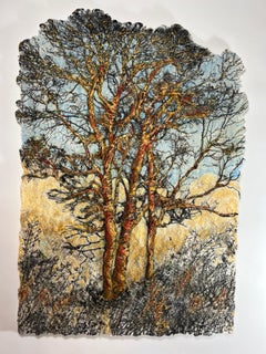 "Morning Light", mixed media wall mounting sculpture made of cotton, silk