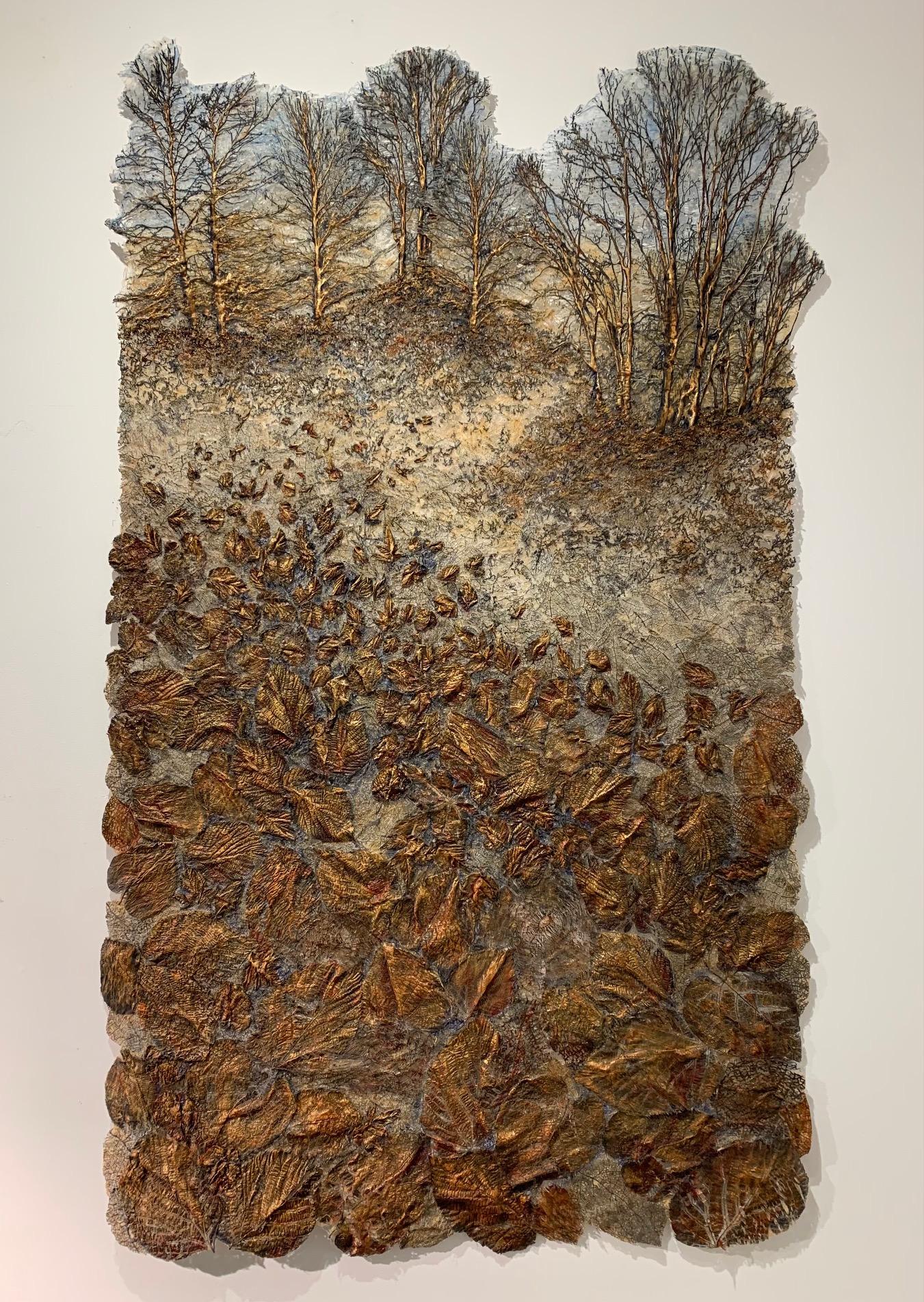"Skyline II", mixed media wall mounting sculpture made of cotton, silk, kozo - Art by Lesley Richmond