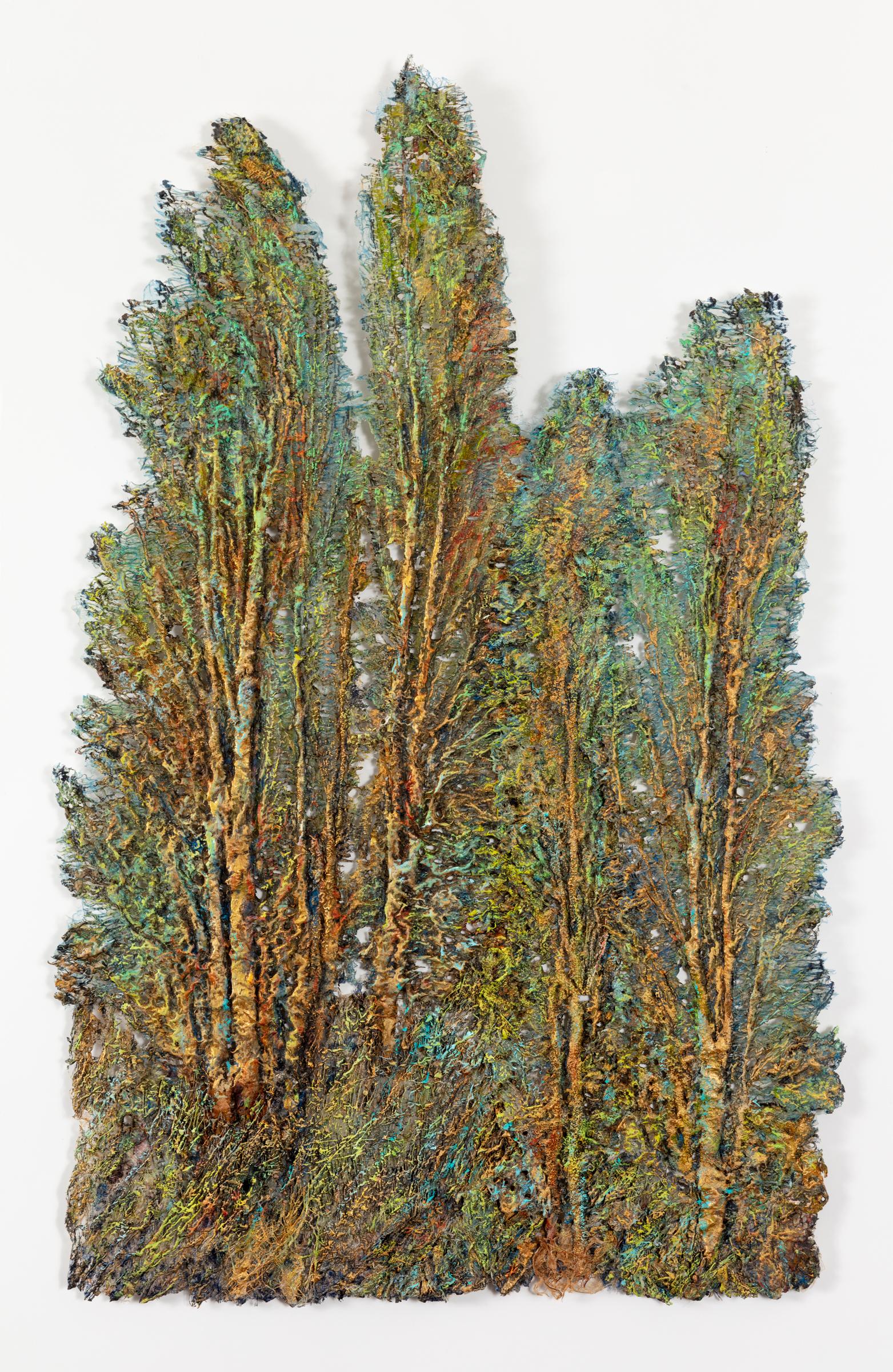 Summer Poplars, Contemporary, Mixed Media, Textile, Cotton, Silk, Acrylic Paint - Mixed Media Art by Lesley Richmond