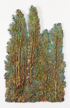 Summer Poplars, Contemporary, Mixed Media, Textile, Cotton, Silk, Acrylic Paint