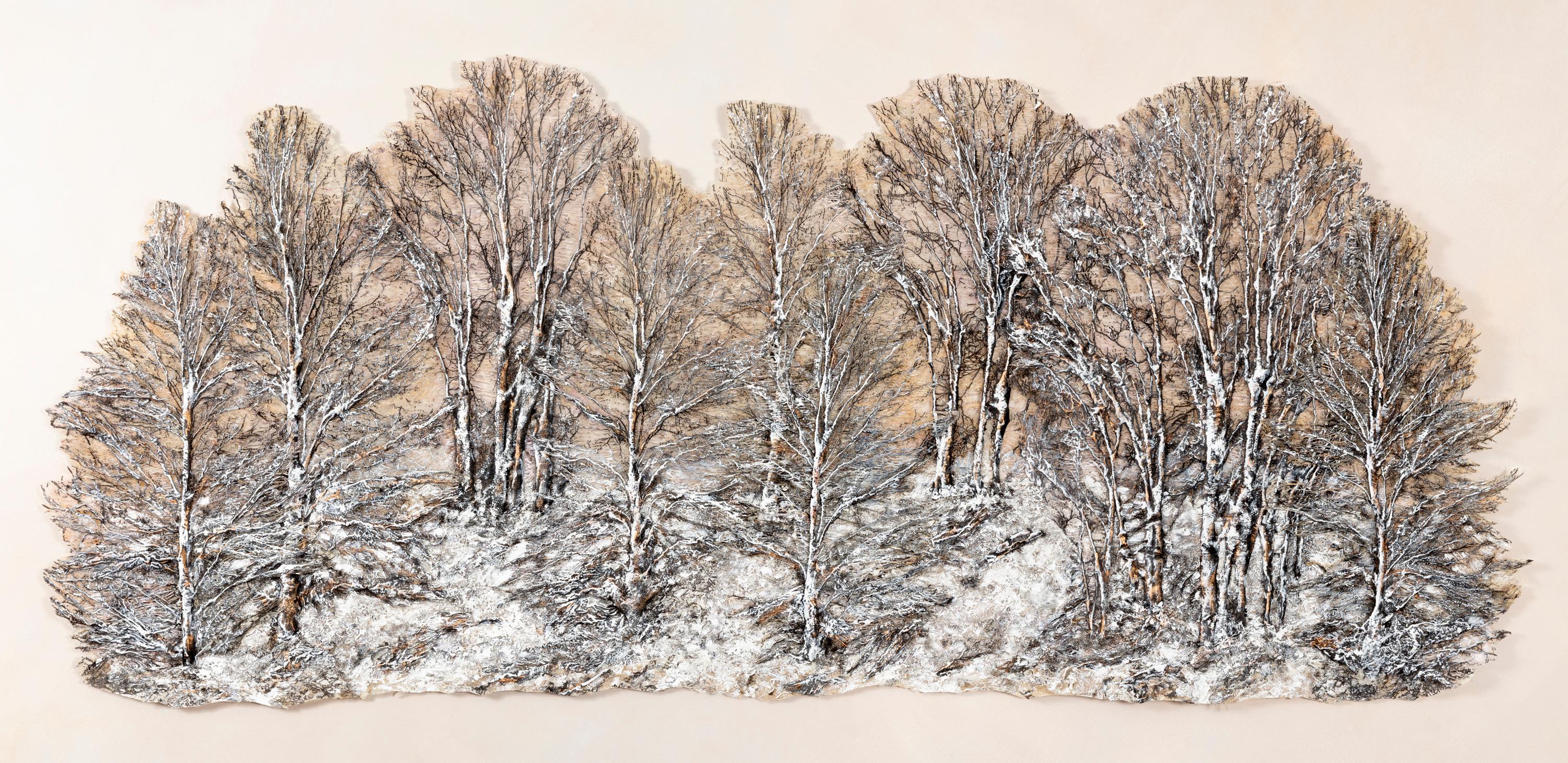 « Winter Light Dawn », contemporain, techniques mixtes, textile, sculpture murale 