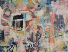 Blue Square - Abstraktes Gemälde in Mischtechnik von Lesley Spowart - Zeitgenössische Kunst