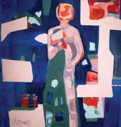 Figur in Blau - Abstraktes Gemälde in Mischtechnik von Lesley Spowart- Contemporary 