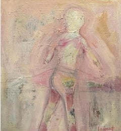 The Walker by Lesley Spowart - Abstract Figurative Art - Pink Painting