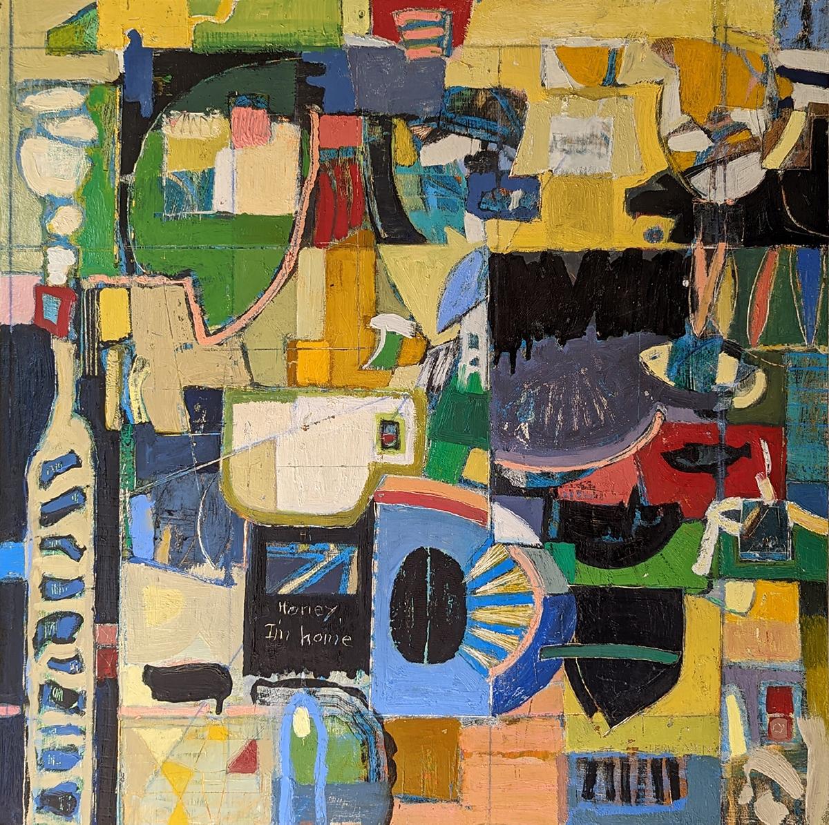 Leslie Allen Abstract Painting - Honey, I'm Home - Oil on Panel Abstract Expressionist Painting, 2022