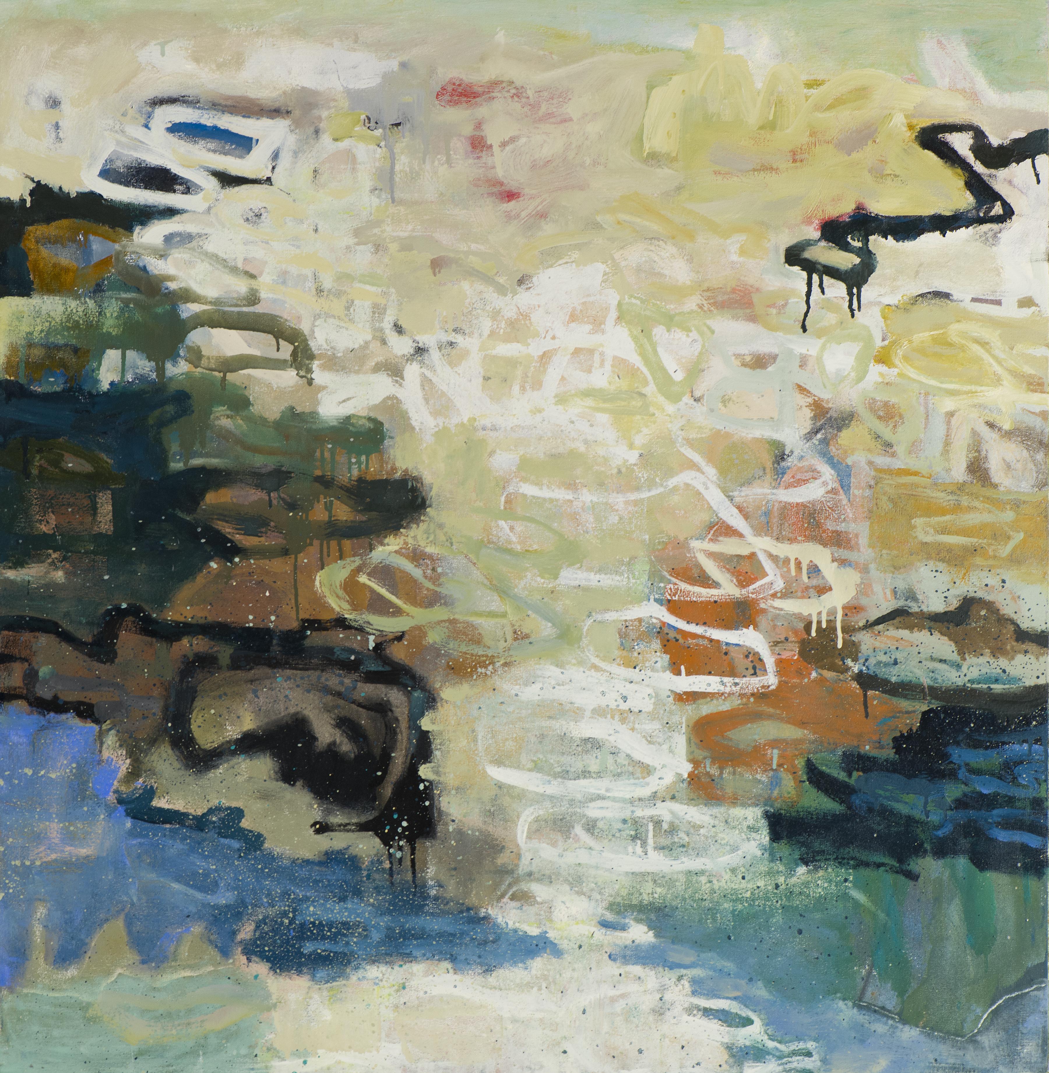 Leslie Allen Abstract Painting – Verweilen Sie eine Weile