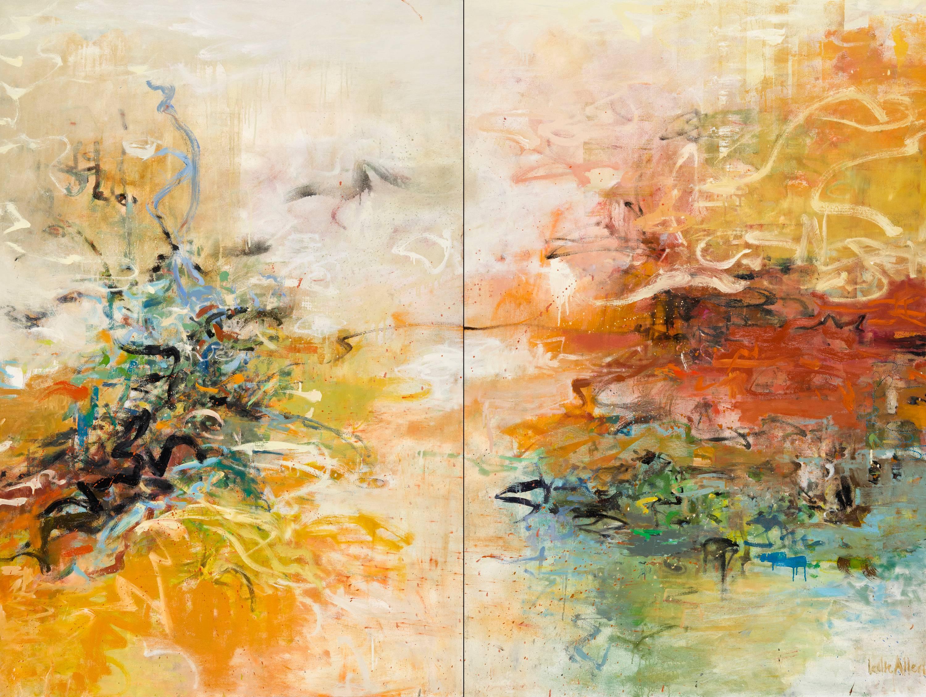 Leslie Allen Abstract Painting - Quietly Tethered, Diptych