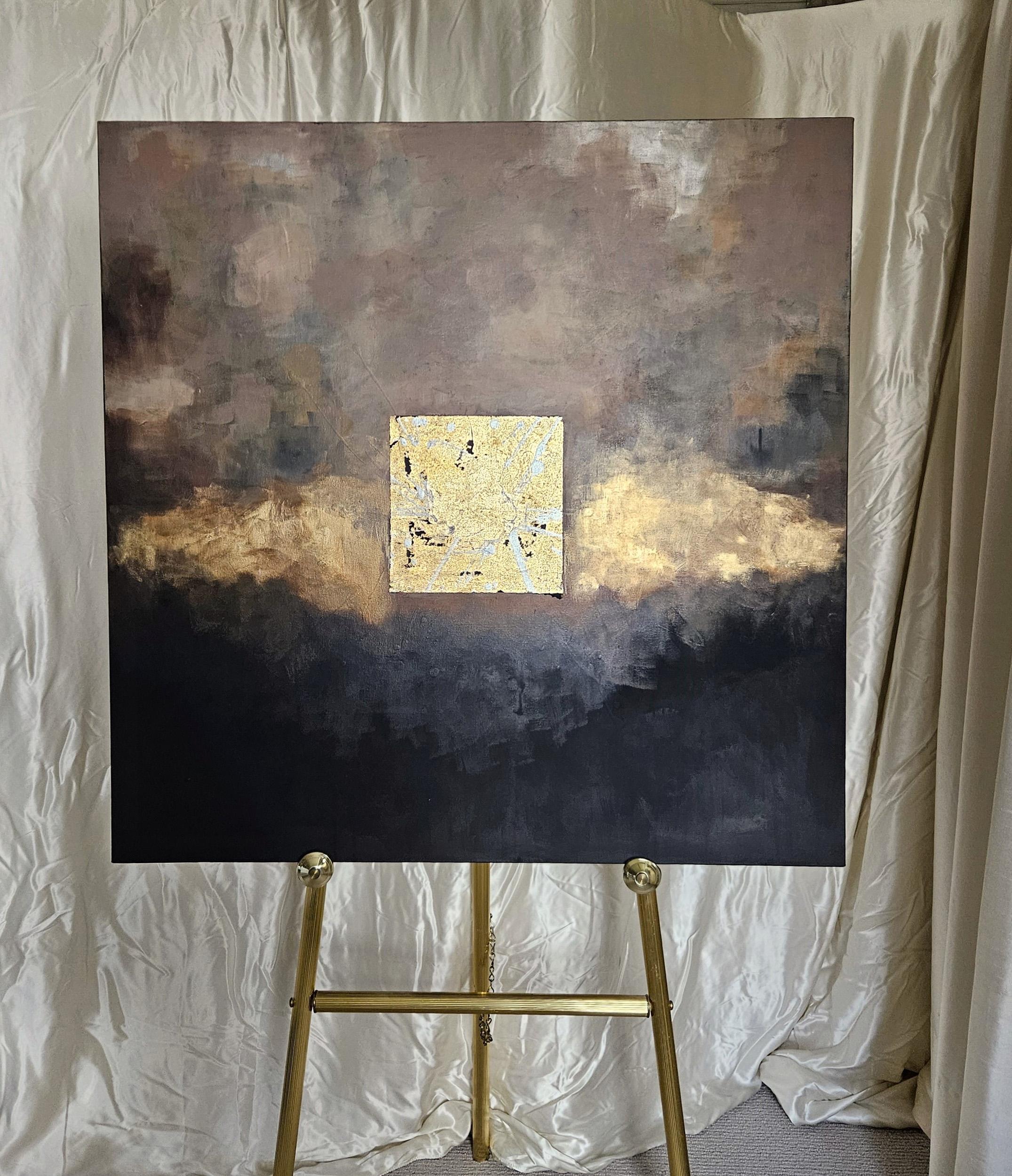 <p>Comentarios del artista<br>Un cuadrado dorado flota sobre un fondo de ensueño en tonos tierra. El marrón neutro y el crudo desprenden calidez, mientras que el plateado helado añade un elemento de sorpresa. La composición sugiere excitación y