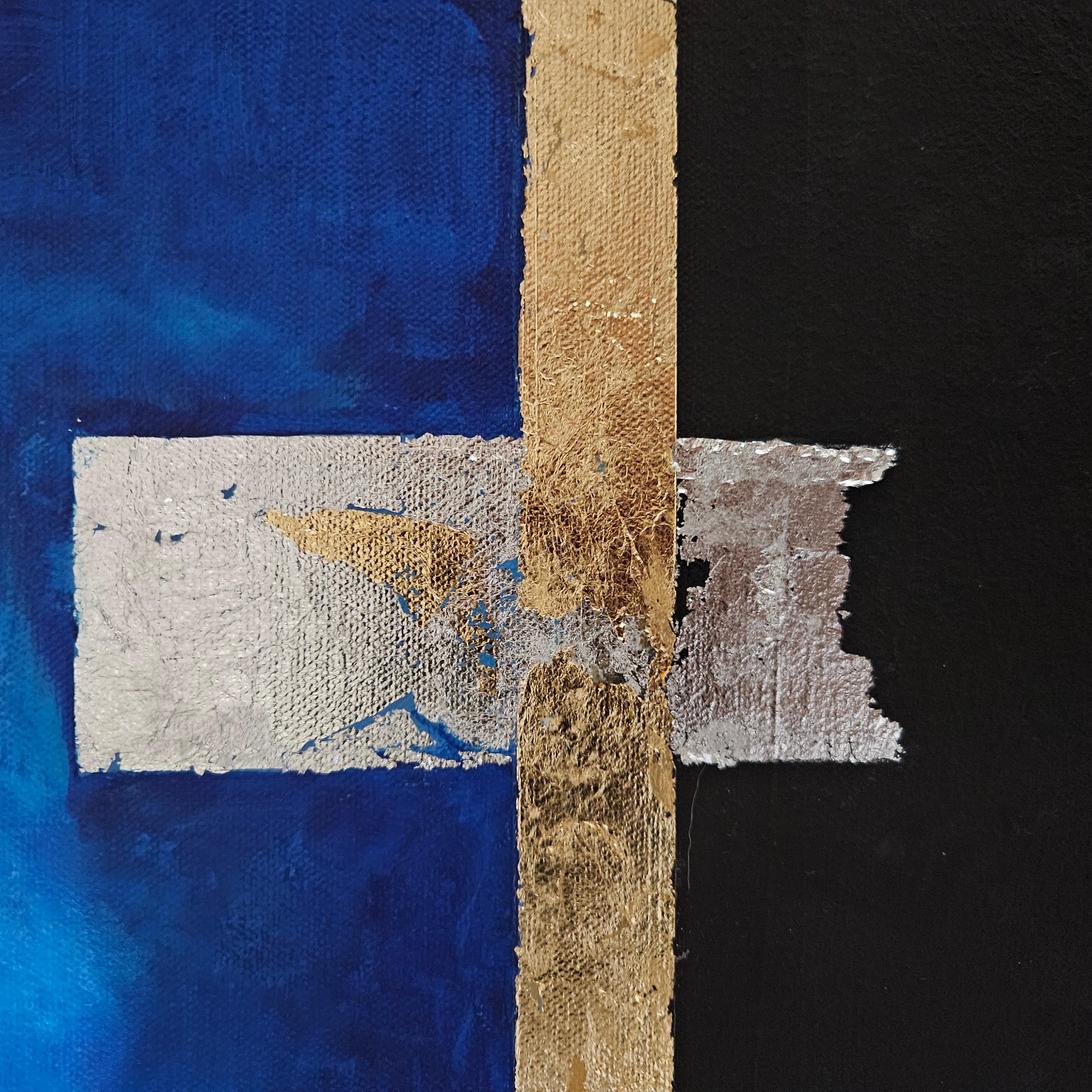 Profondeurs, peinture abstraite - Noir Abstract Painting par Leslie Ann Butler