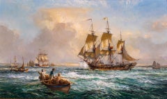 Vintage The Maryland Ship DEFENCE Chases the British Sloop OTTER Down Chesapeake Bay