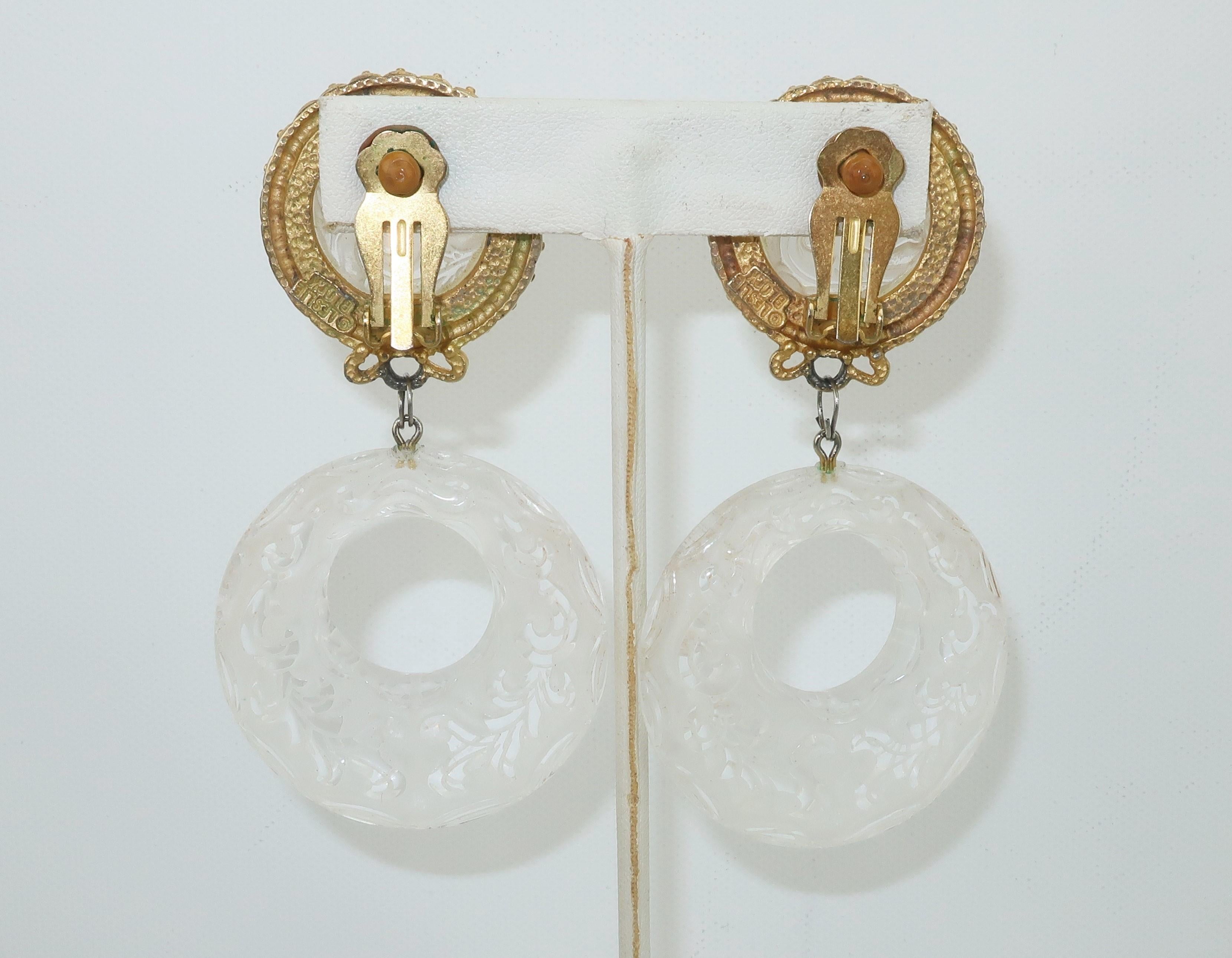 Leslie Block Lucite Hoop Clip On Earrings, 1980's In Fair Condition In Atlanta, GA