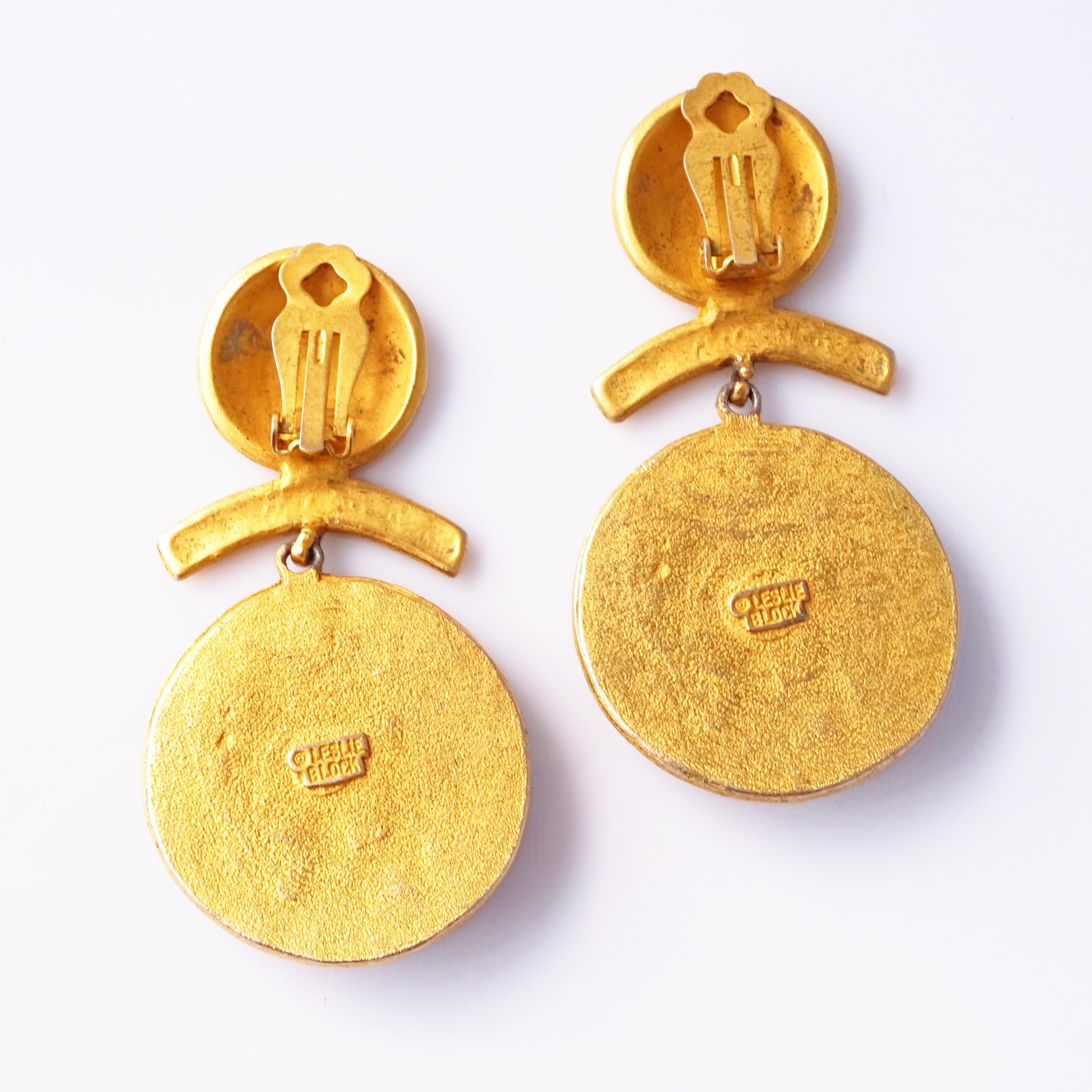 Leslie Block - Boucles d'oreilles byzantines en émail rubis et cabochon violet, années 1980 Bon état - En vente à McKinney, TX