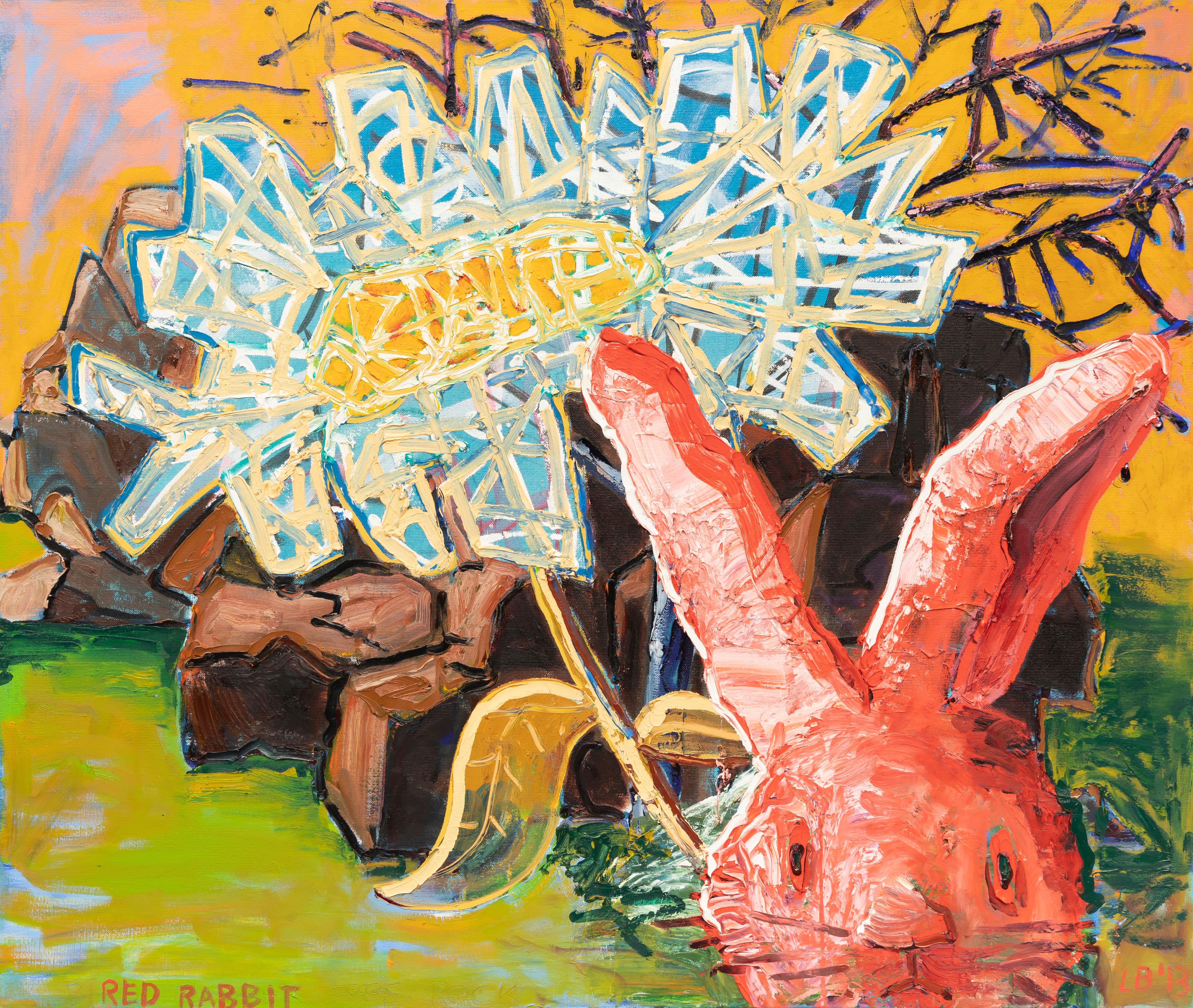 Leslie Bostrom, Coniglio rosso, Olio su tela, 2013 in vendita 1
