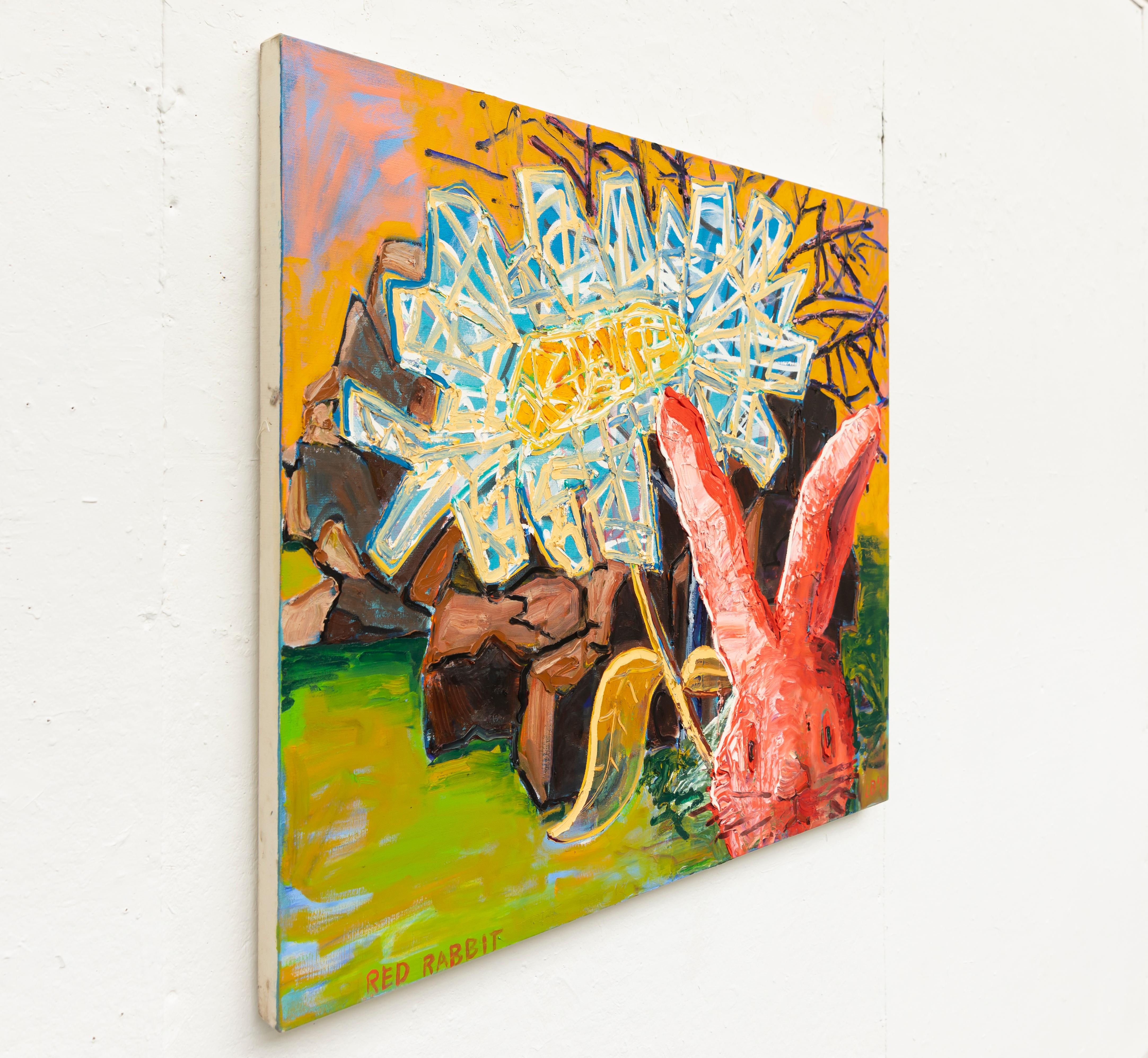 Leslie Bostrom, Coniglio rosso, Olio su tela, 2013 in vendita 2