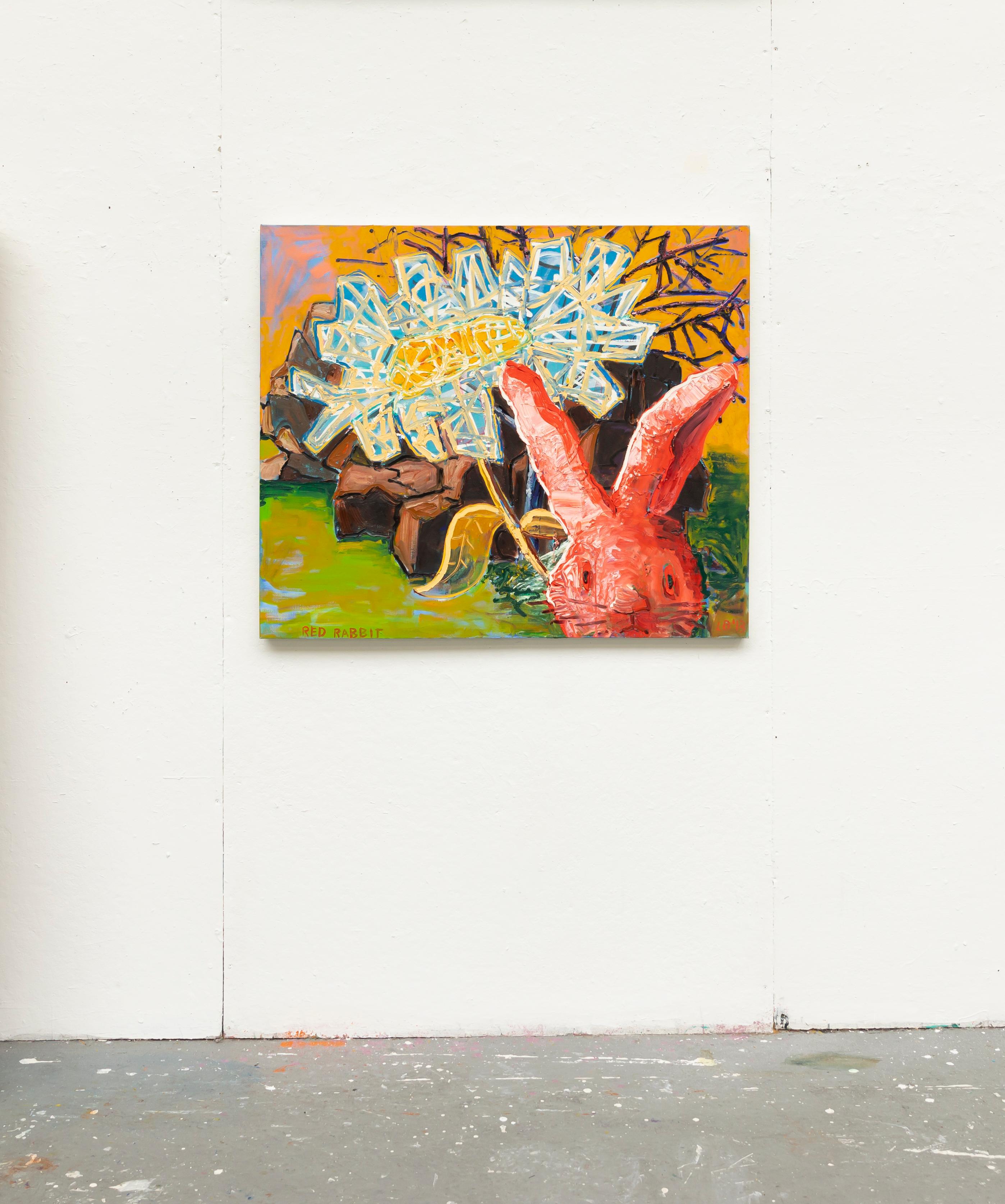 Leslie Bostrom, Coniglio rosso, Olio su tela, 2013 in vendita 3
