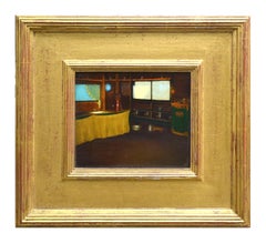 Mid Century Land Küche Interieur, in Öl auf Holzplatte