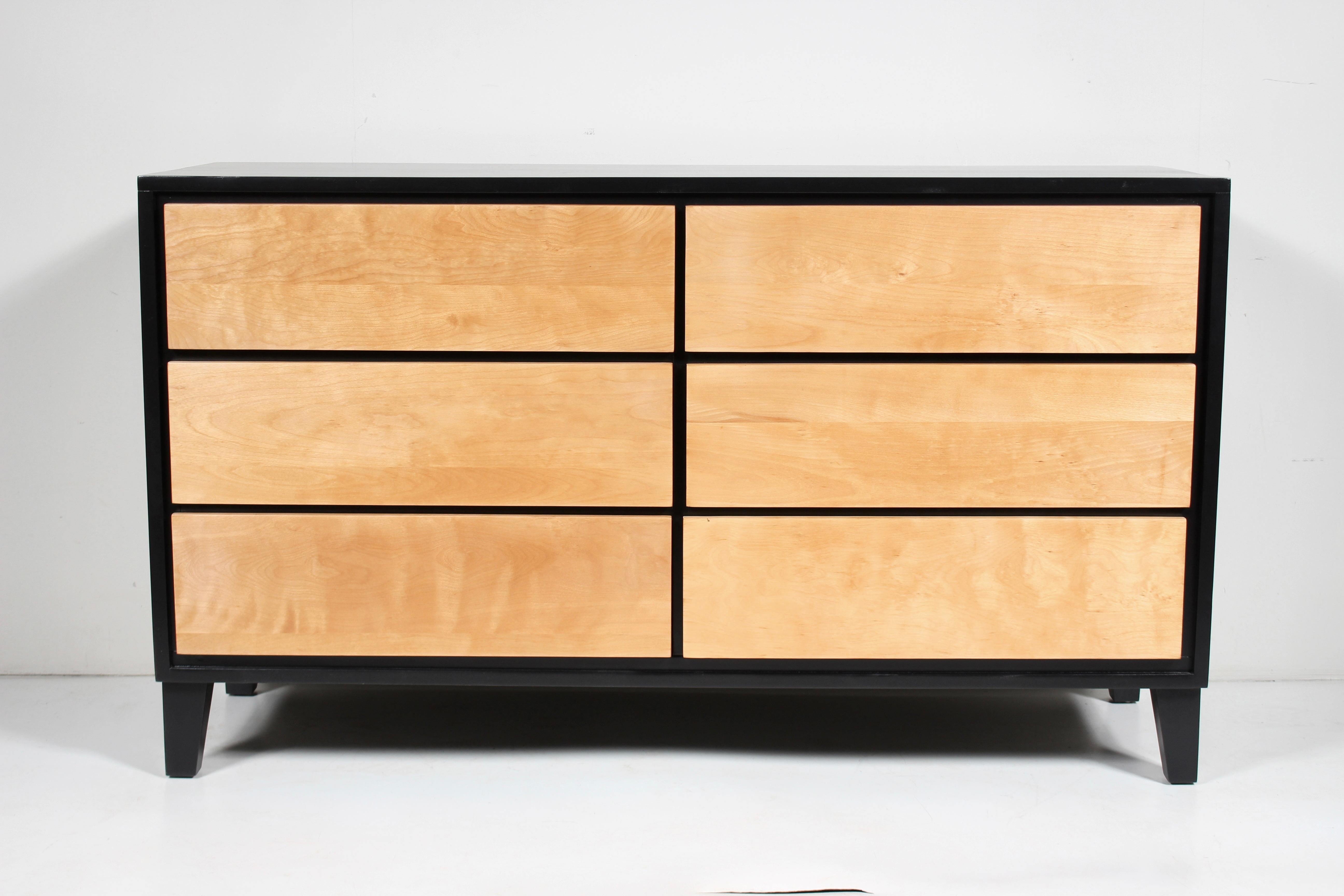 Leslie Diamond for Conant Ball Solid Birch & Black Six Drawer Dresser, 1950's 8