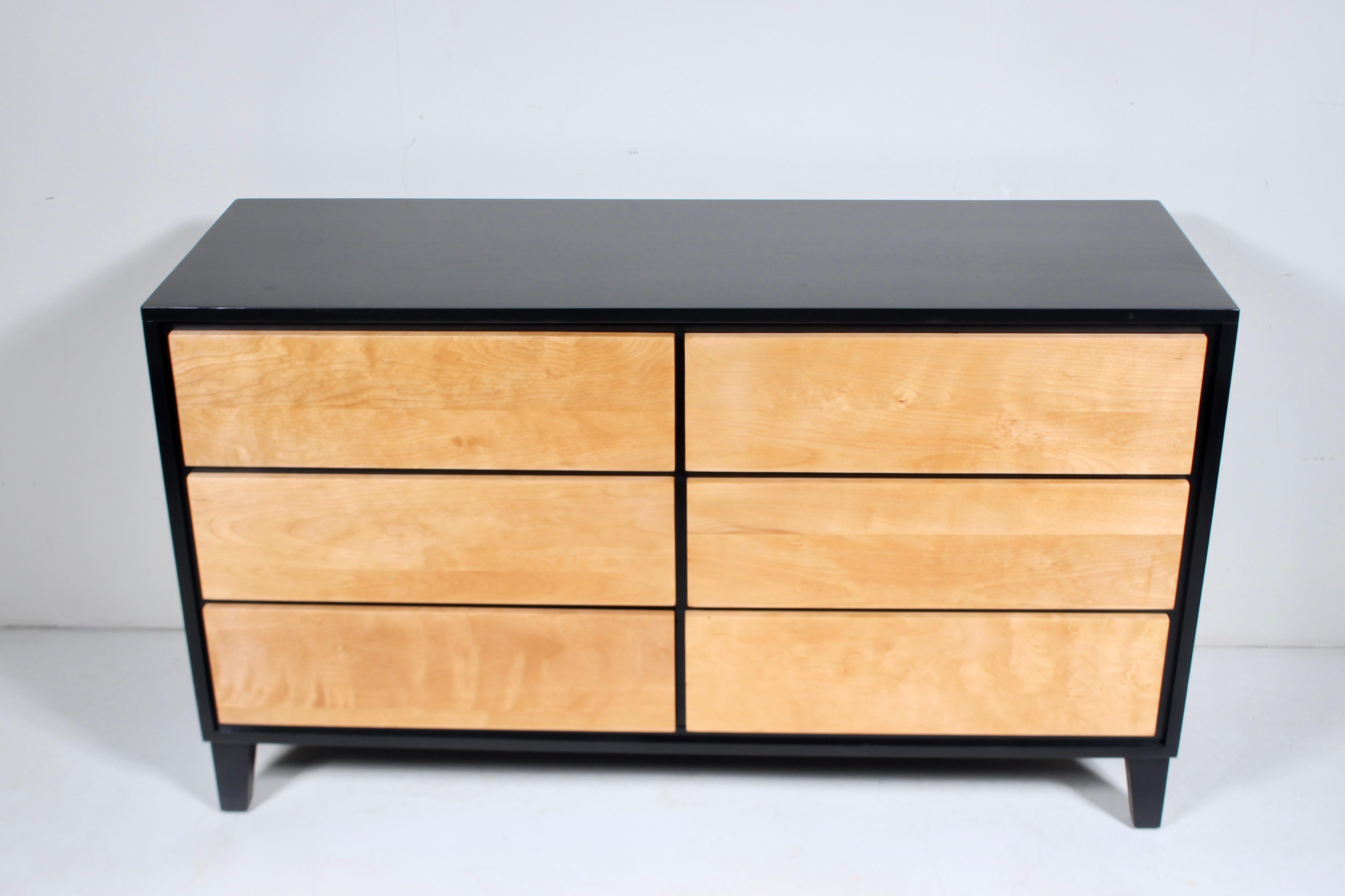 American Leslie Diamond for Conant Ball Solid Birch & Black Six Drawer Dresser, 1950's