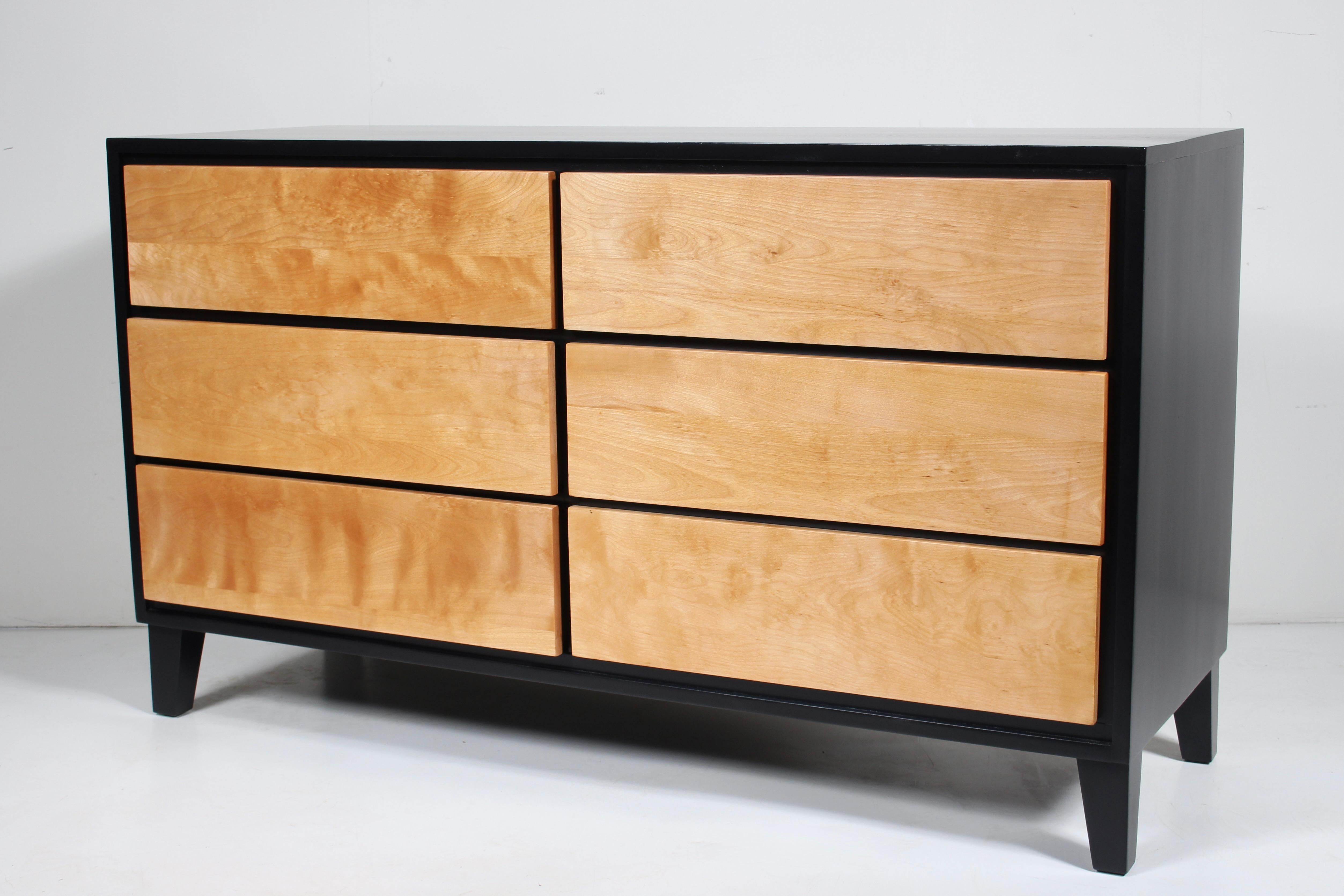 Enameled Leslie Diamond for Conant Ball Solid Birch & Black Six Drawer Dresser, 1950's